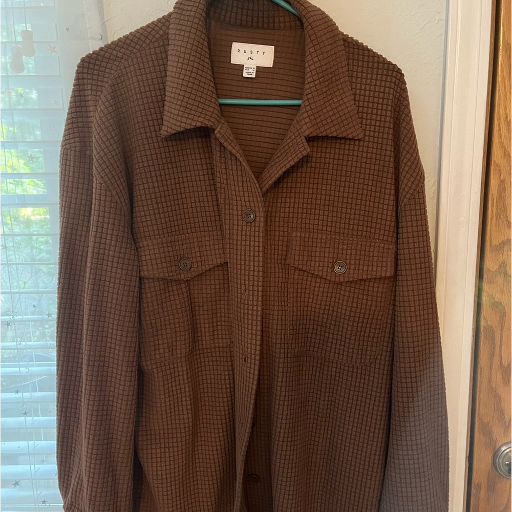 Rusty waffle knit button up